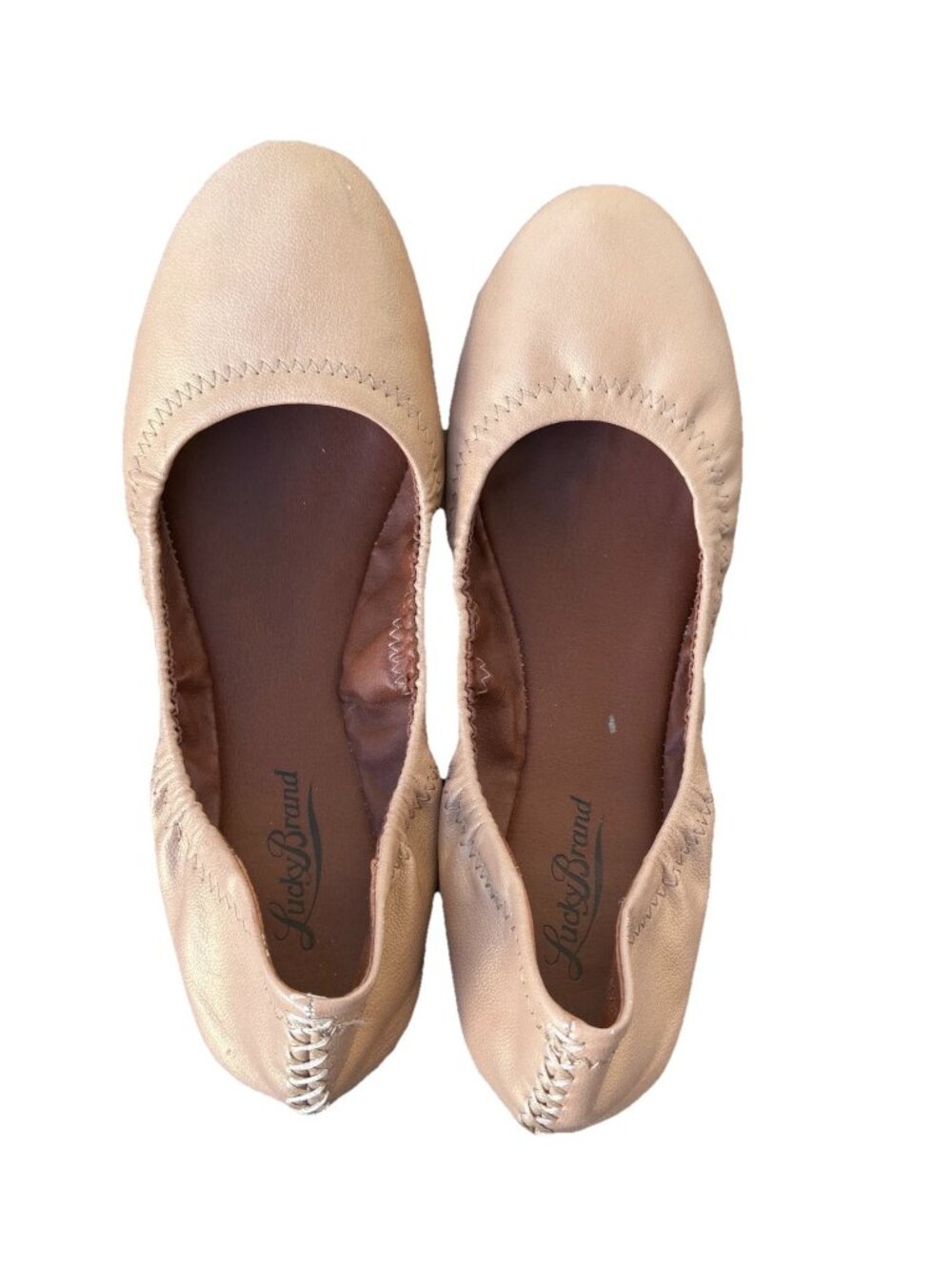 Lucky Brand Womens Ballet FLATS Shoes 8.5 M Shiny Beige Gold Comfy Round Toe